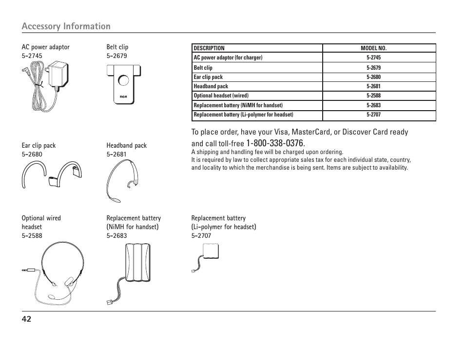 Accessory information | RCA ViSYS 25110 User Manual | Page 42 / 92