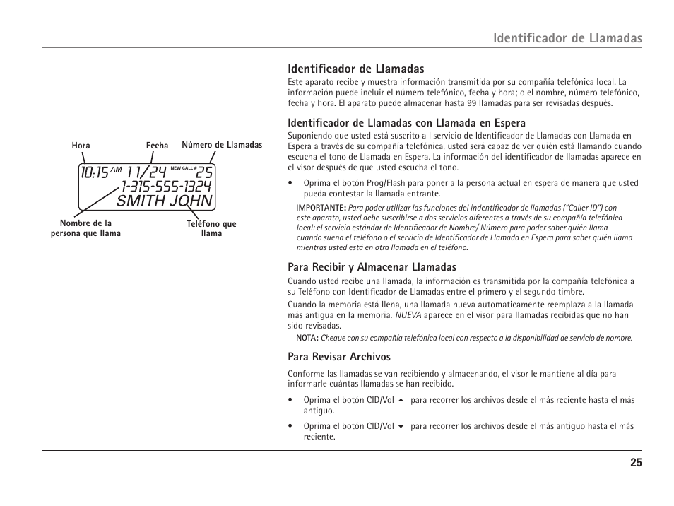 Identificador de llamadas | RCA ViSYS 25110 User Manual | Page 71 / 92