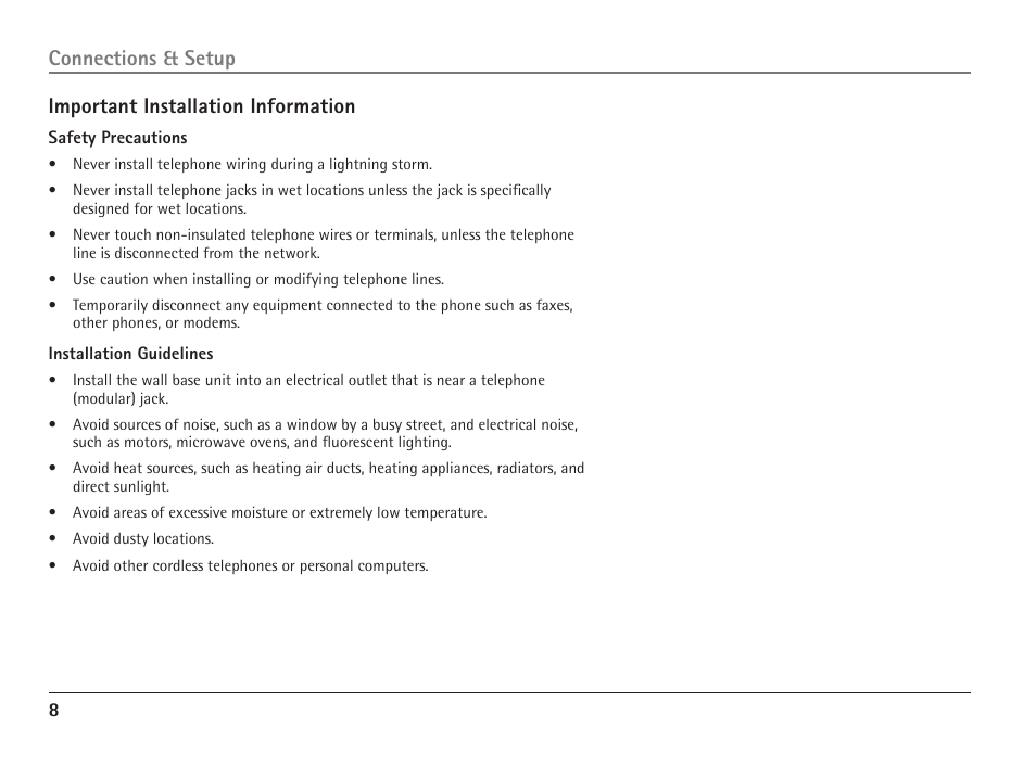 Important installation information, Connections & setup | RCA ViSYS 25110 User Manual | Page 8 / 92