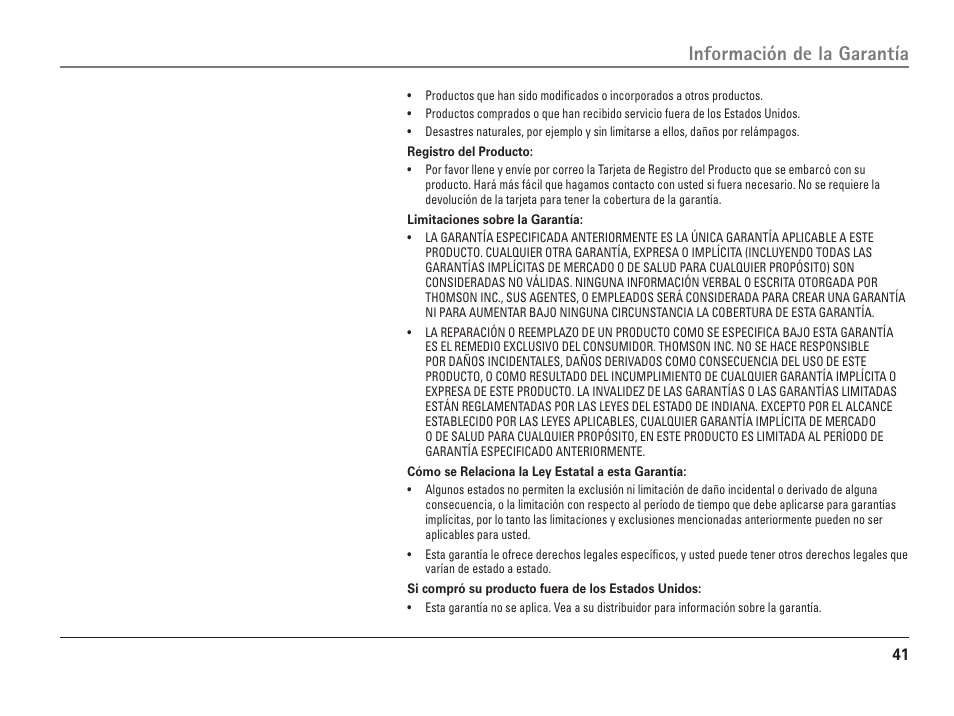 Información de la garantía | RCA ViSYS 25110 User Manual | Page 87 / 92