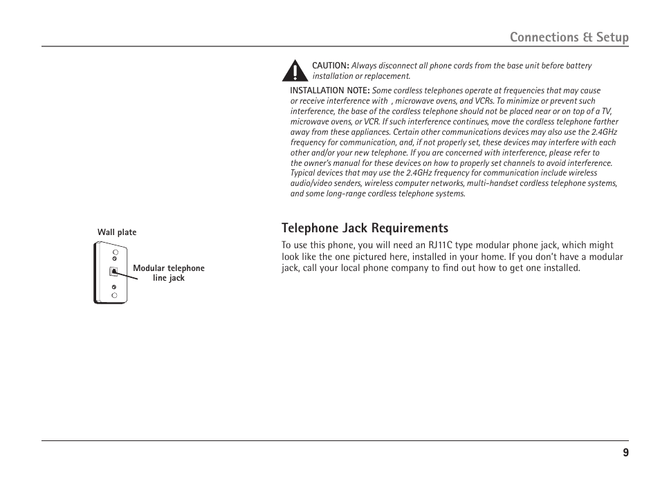 Connections & setup, Telephone jack requirements | RCA ViSYS 25110 User Manual | Page 9 / 92