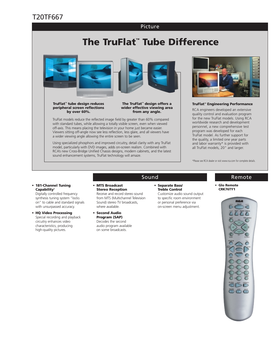 The truflat, Tube difference, Picture remote | Sound | RCA TruFlat T20TF667 User Manual | Page 2 / 4