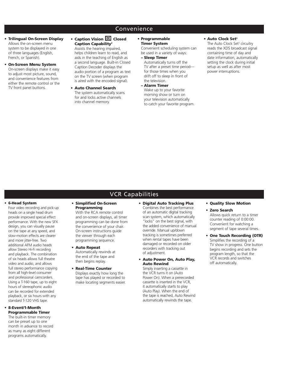 Convenience, Vcr capabilities | RCA TruFlat T20TF667 User Manual | Page 3 / 4