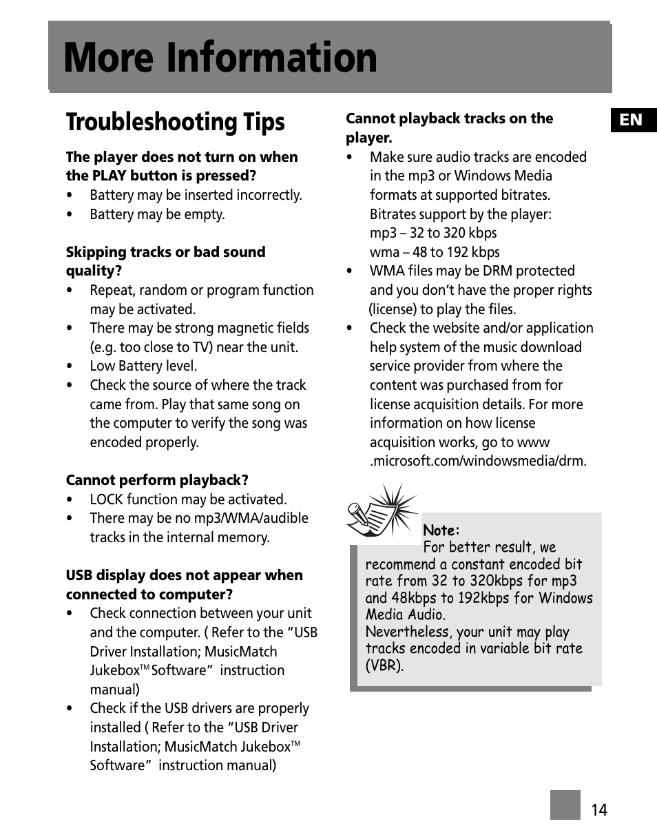 More information, Troubleshooting tips | RCA M200256 User Manual | Page 23 / 48