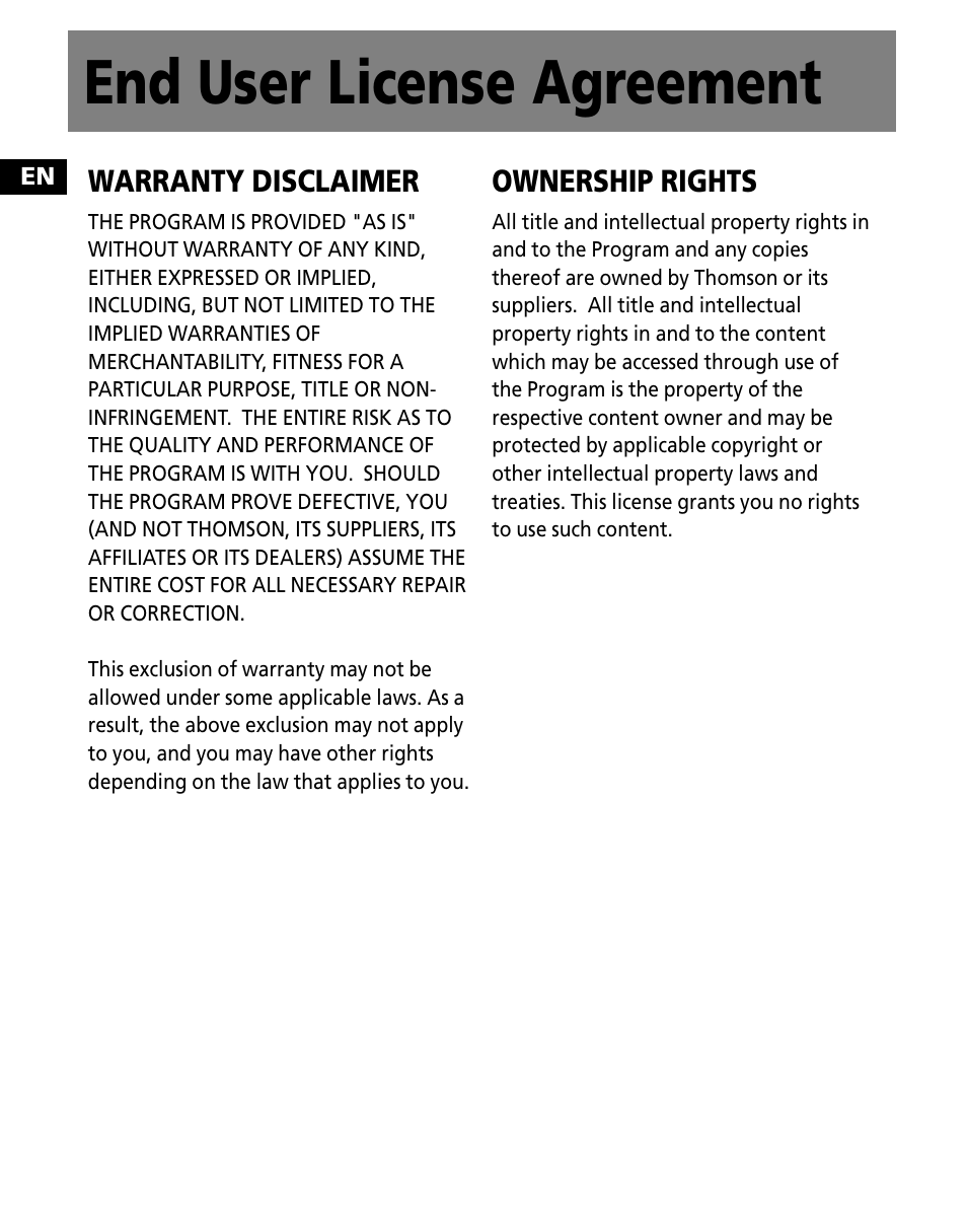 End user license agreement | RCA M200256 User Manual | Page 31 / 48