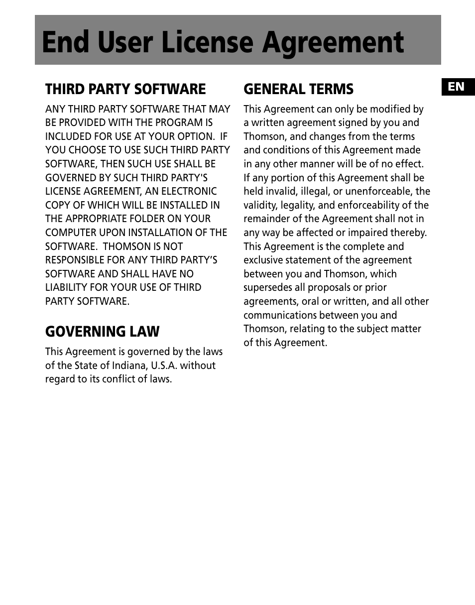 End user license agreement | RCA M200256 User Manual | Page 34 / 48