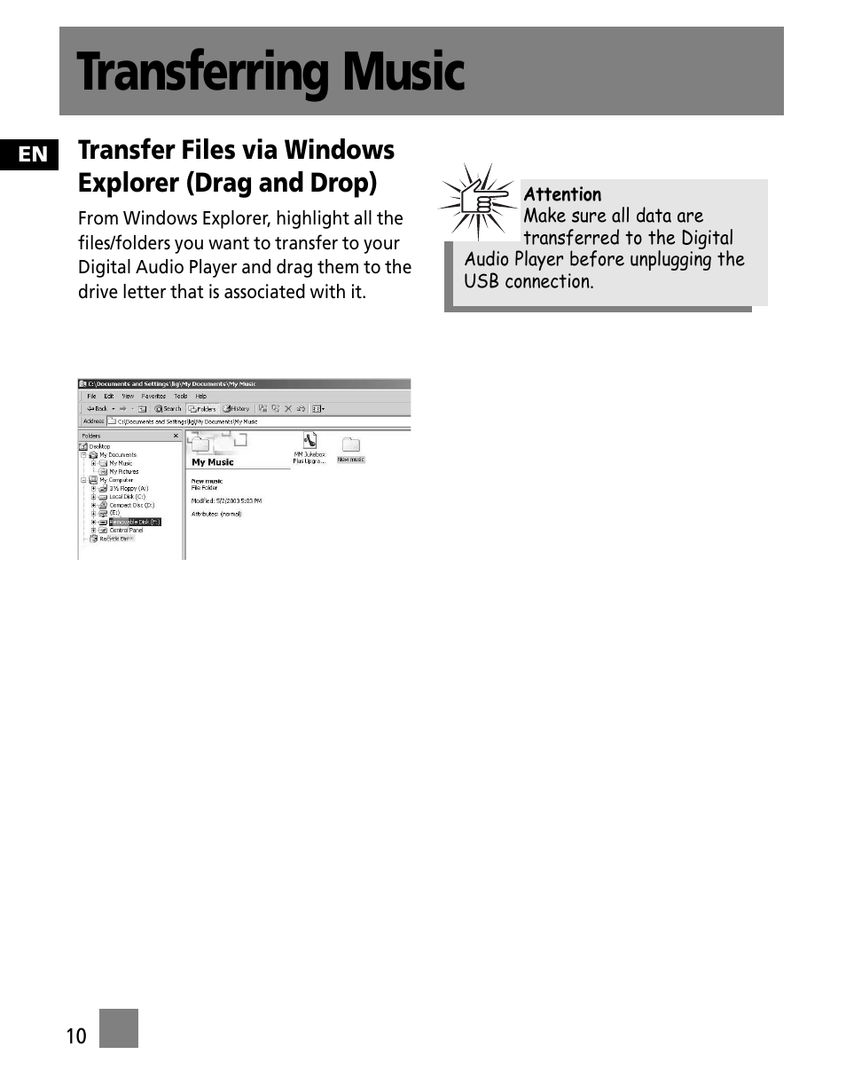 Transferring music | RCA M200256 User Manual | Page 45 / 48