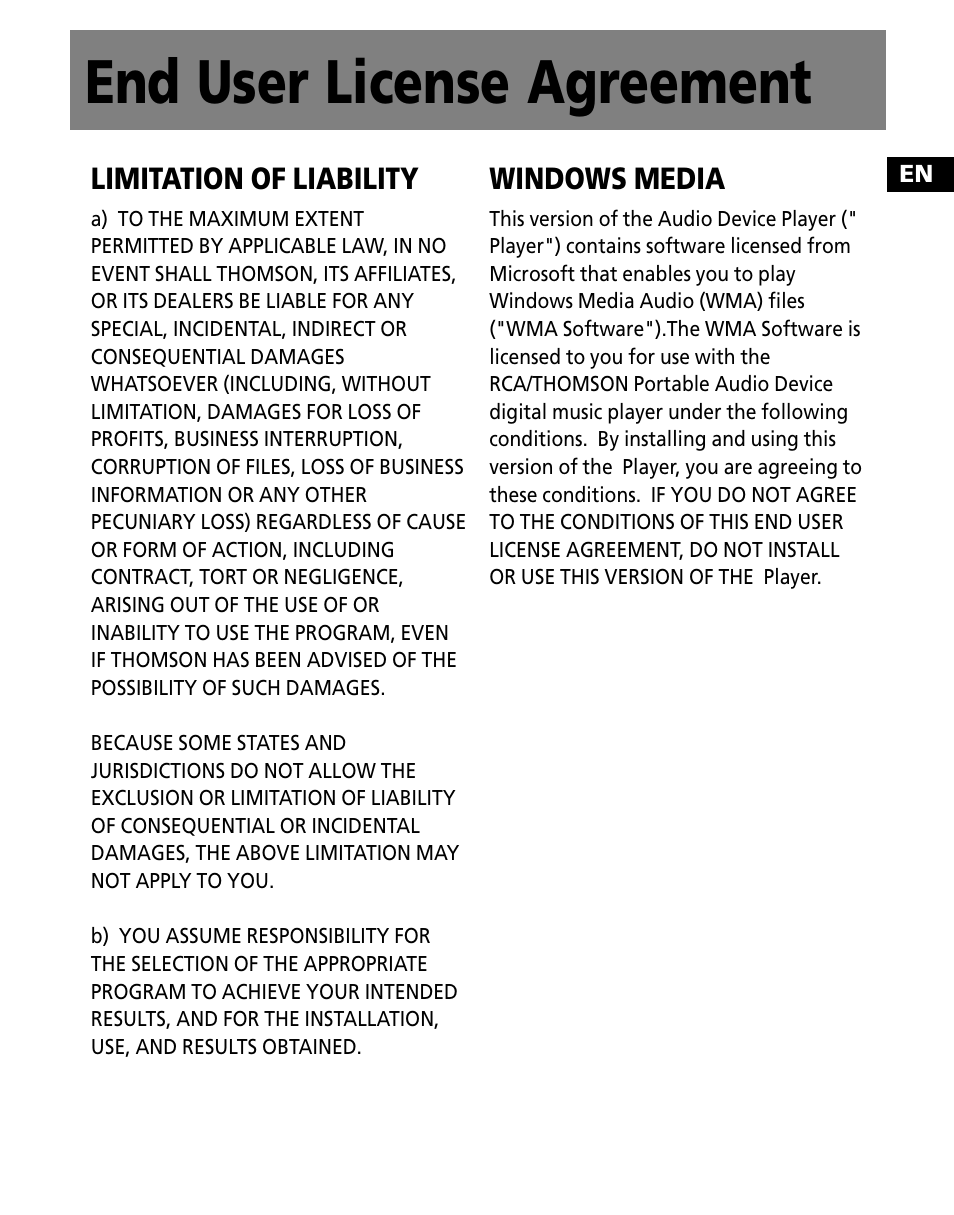 End user license agreement | RCA M200256 User Manual | Page 7 / 48