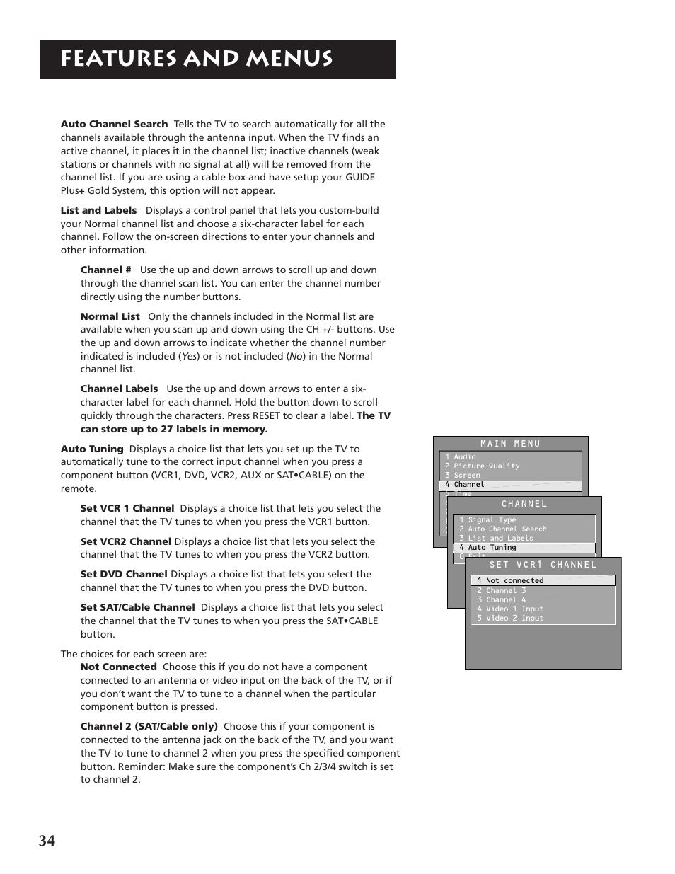 Features and menus | RCA P46921 User Manual | Page 36 / 64