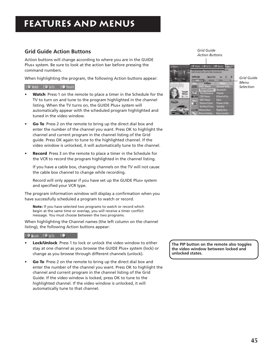 Features and menus | RCA P46921 User Manual | Page 47 / 64