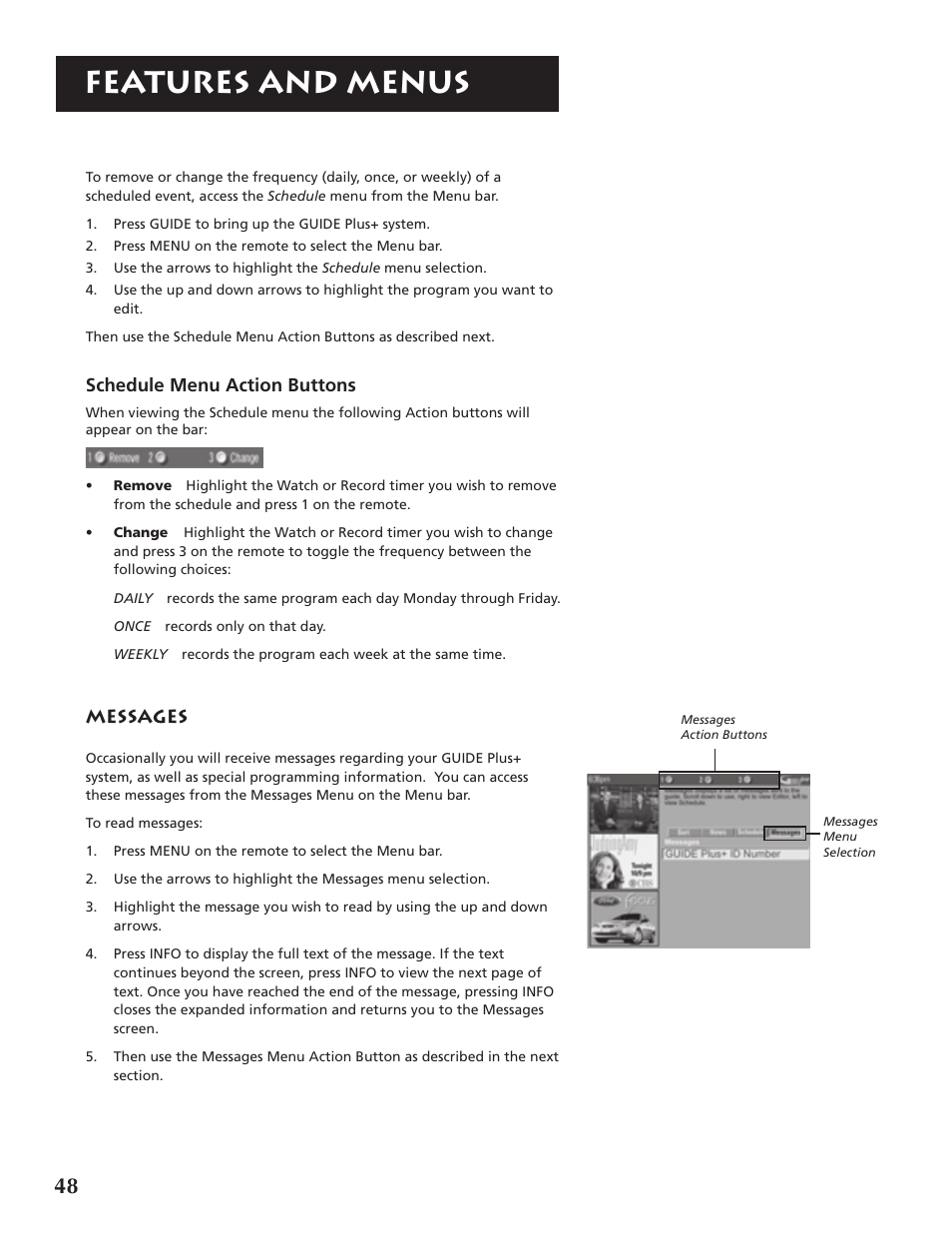 Features and menus | RCA P46921 User Manual | Page 50 / 64