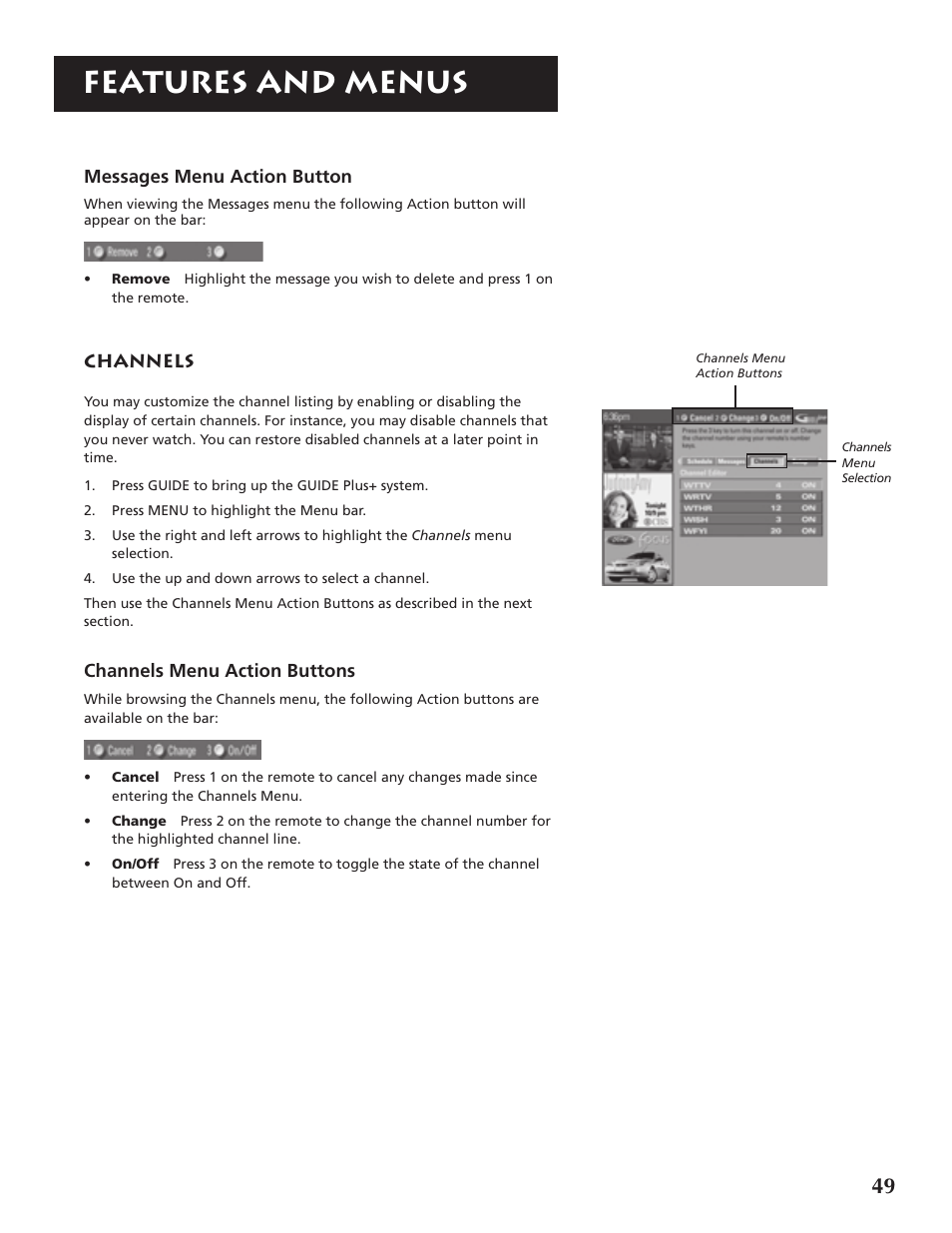 Features and menus | RCA P46921 User Manual | Page 51 / 64