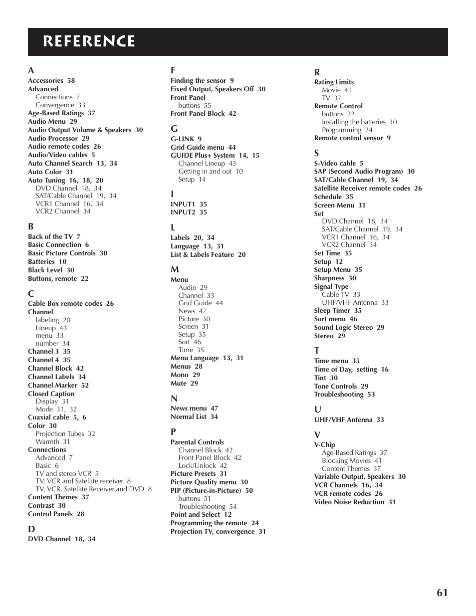 Reference | RCA P46921 User Manual | Page 63 / 64