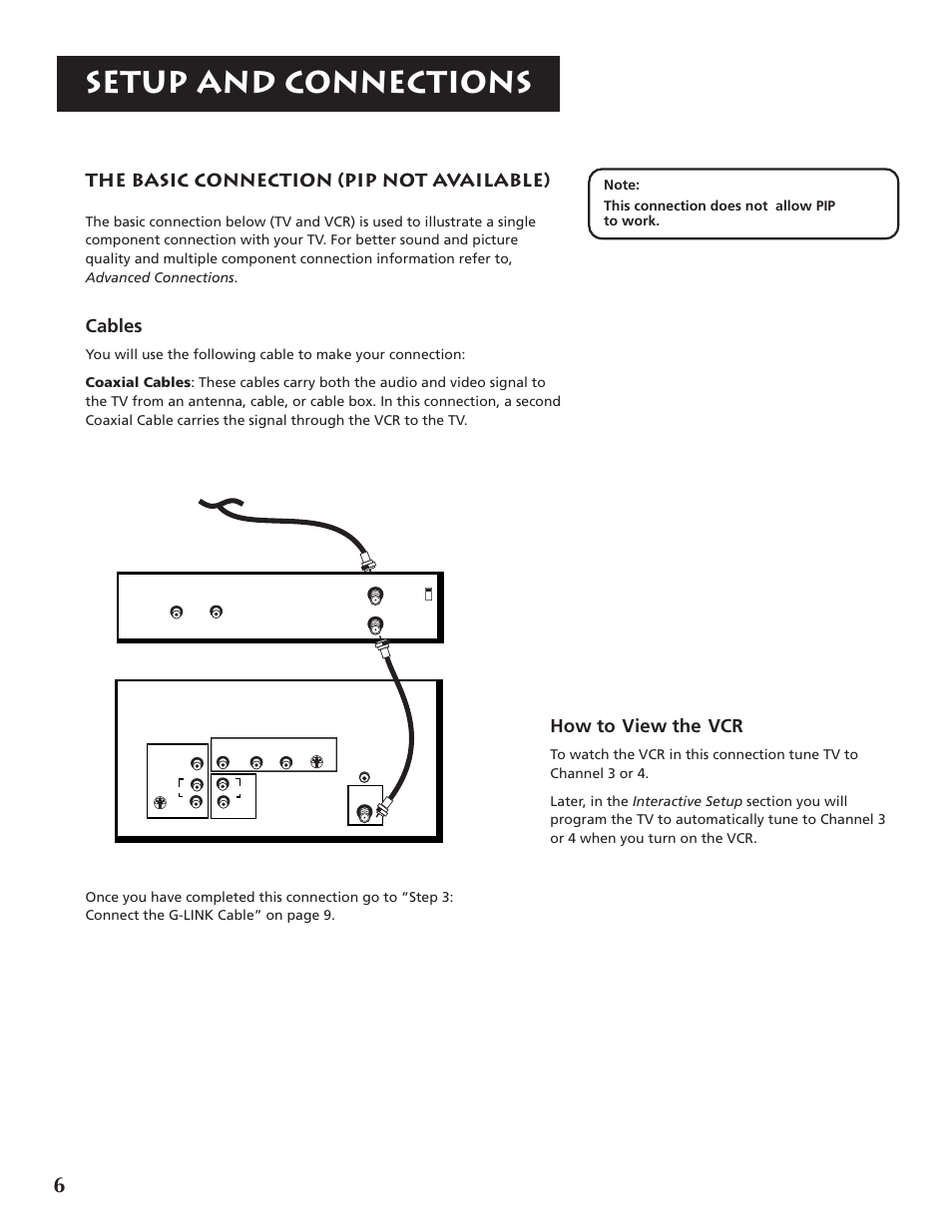 Setup and connections, The basic connection (pip not available), Cables | How to view the vcr | RCA P46921 User Manual | Page 8 / 64