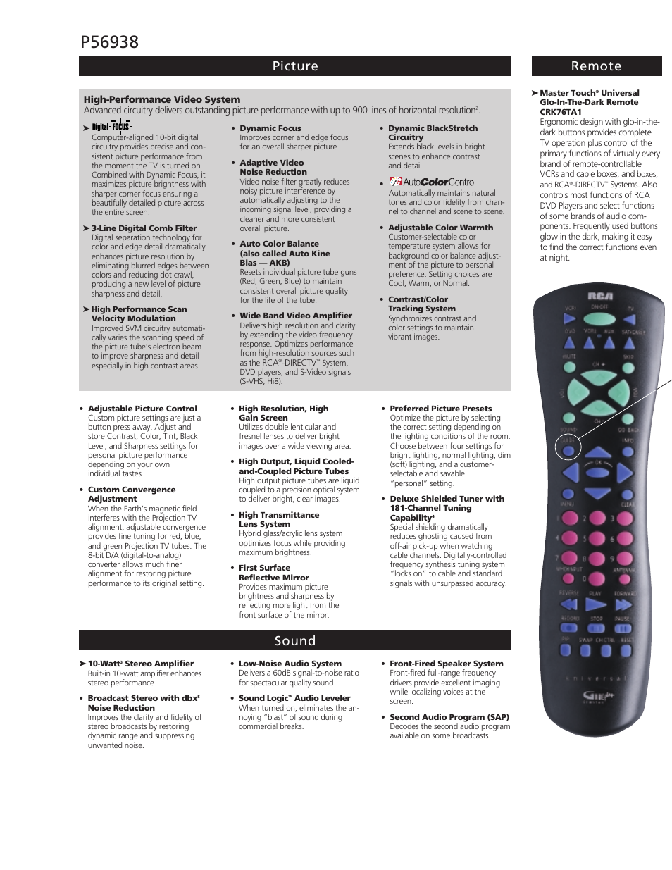 Picture remote sound | RCA P56938 User Manual | Page 2 / 4