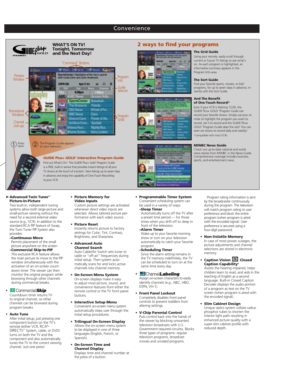 Convenience, 2 ways to find your programs | RCA P56938 User Manual | Page 3 / 4