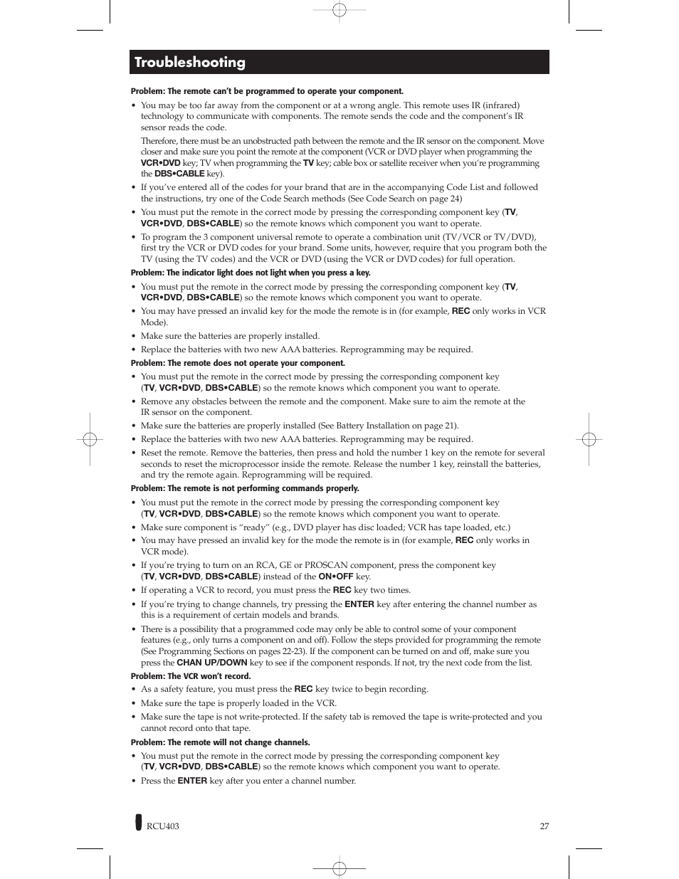 Troubleshooting | RCA RCU800B User Manual | Page 27 / 32