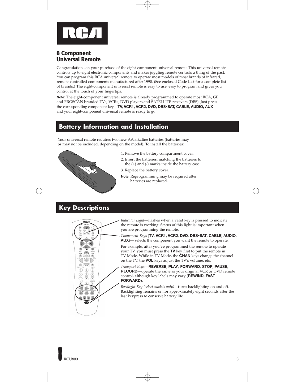 RCA RCU800B User Manual | Page 3 / 32