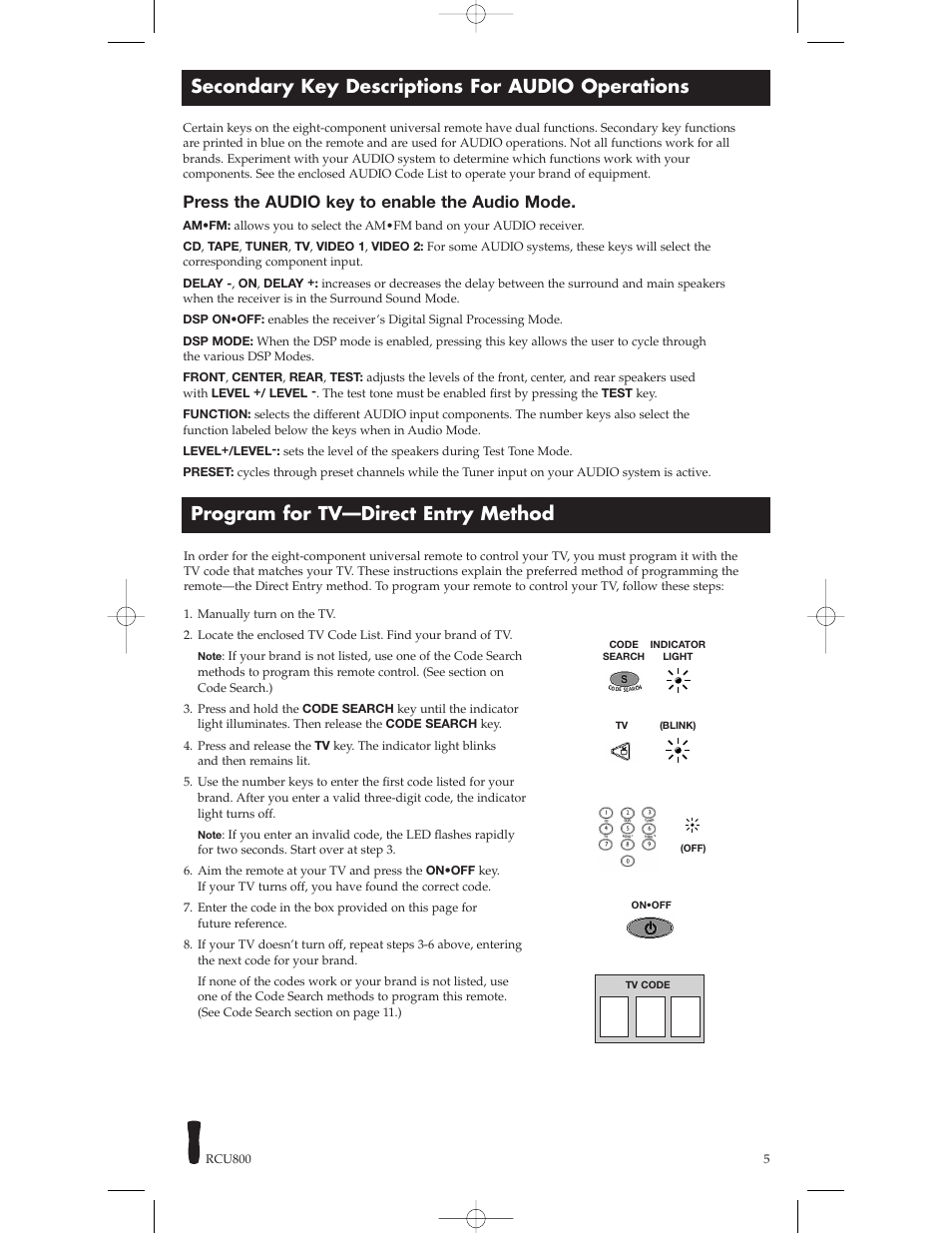 Press the audio key to enable the audio mode | RCA RCU800B User Manual | Page 5 / 32