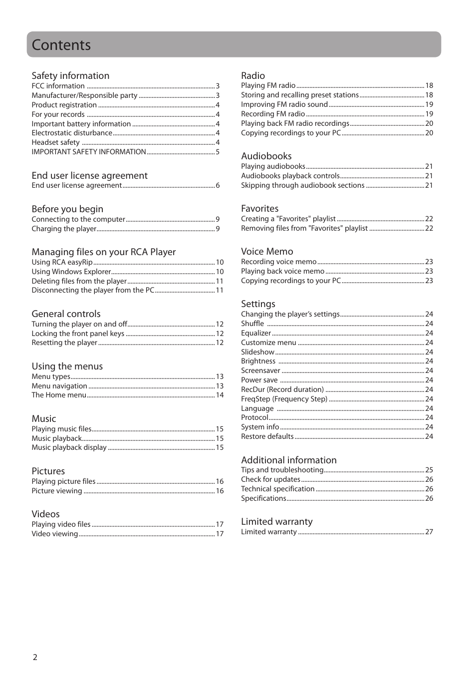 RCA SL5004 User Manual | Page 2 / 29