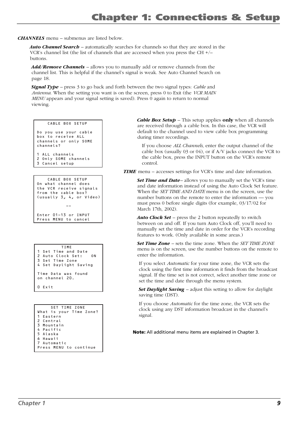 Chapter 1: connections & setup, Chapter 1 9 | RCA VR637HF User Manual | Page 11 / 32