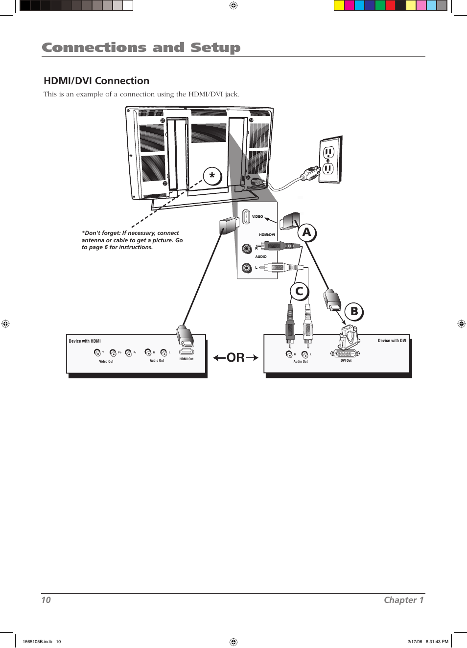 Connections and setup, Hdmi/dvi connection, 10 chapter 1 | RCA L32WD12 User Manual | Page 10 / 44