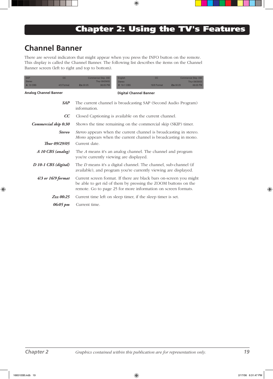 Chapter 2: using the tv's features channel banner, Chapter 2 19 | RCA L32WD12 User Manual | Page 19 / 44