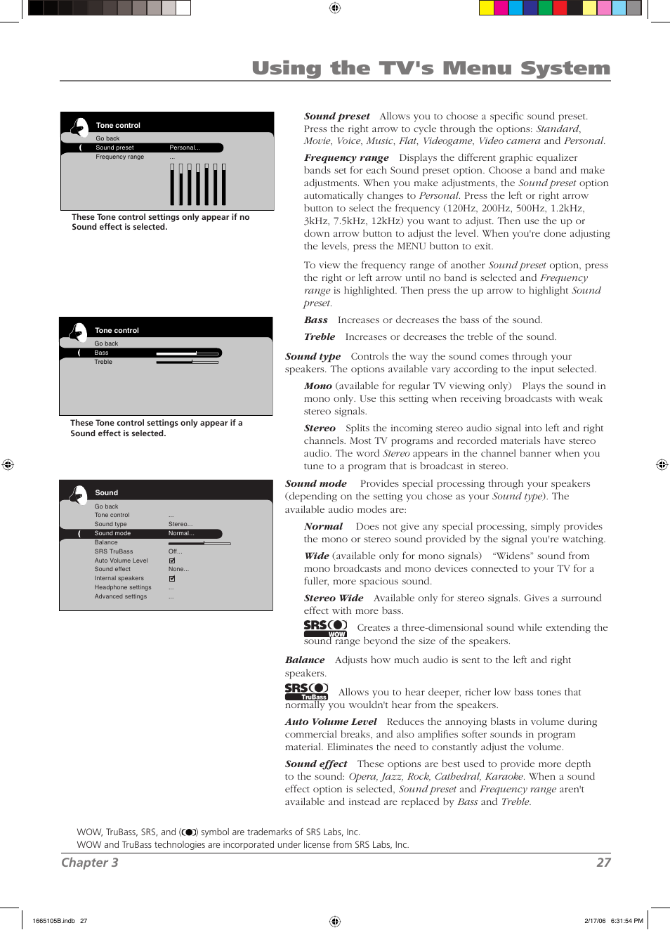 Using the tv's menu system, Chapter 3 27 | RCA L32WD12 User Manual | Page 27 / 44