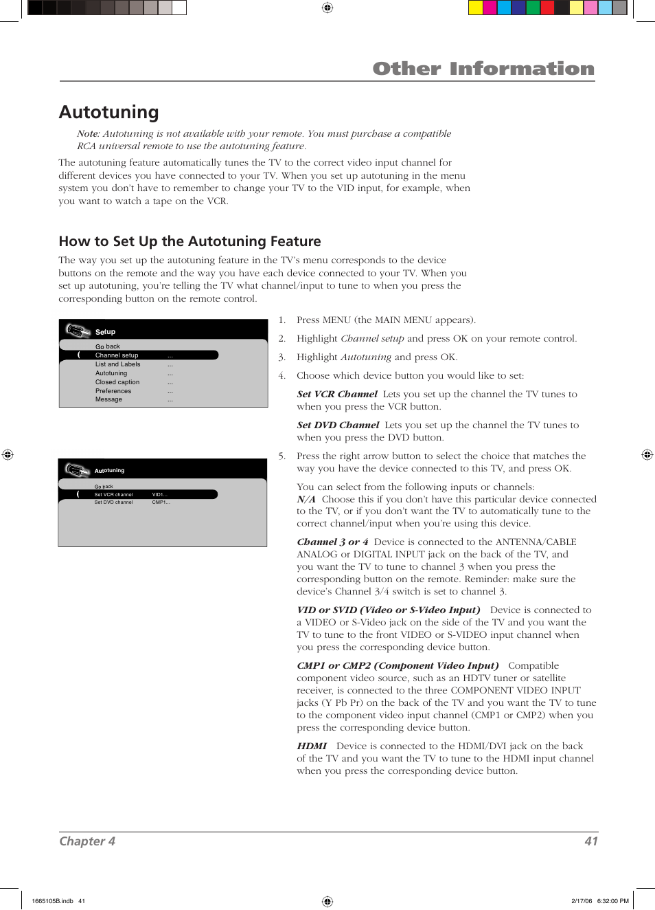 Other information autotuning, How to set up the autotuning feature, Chapter 4 41 | RCA L32WD12 User Manual | Page 41 / 44