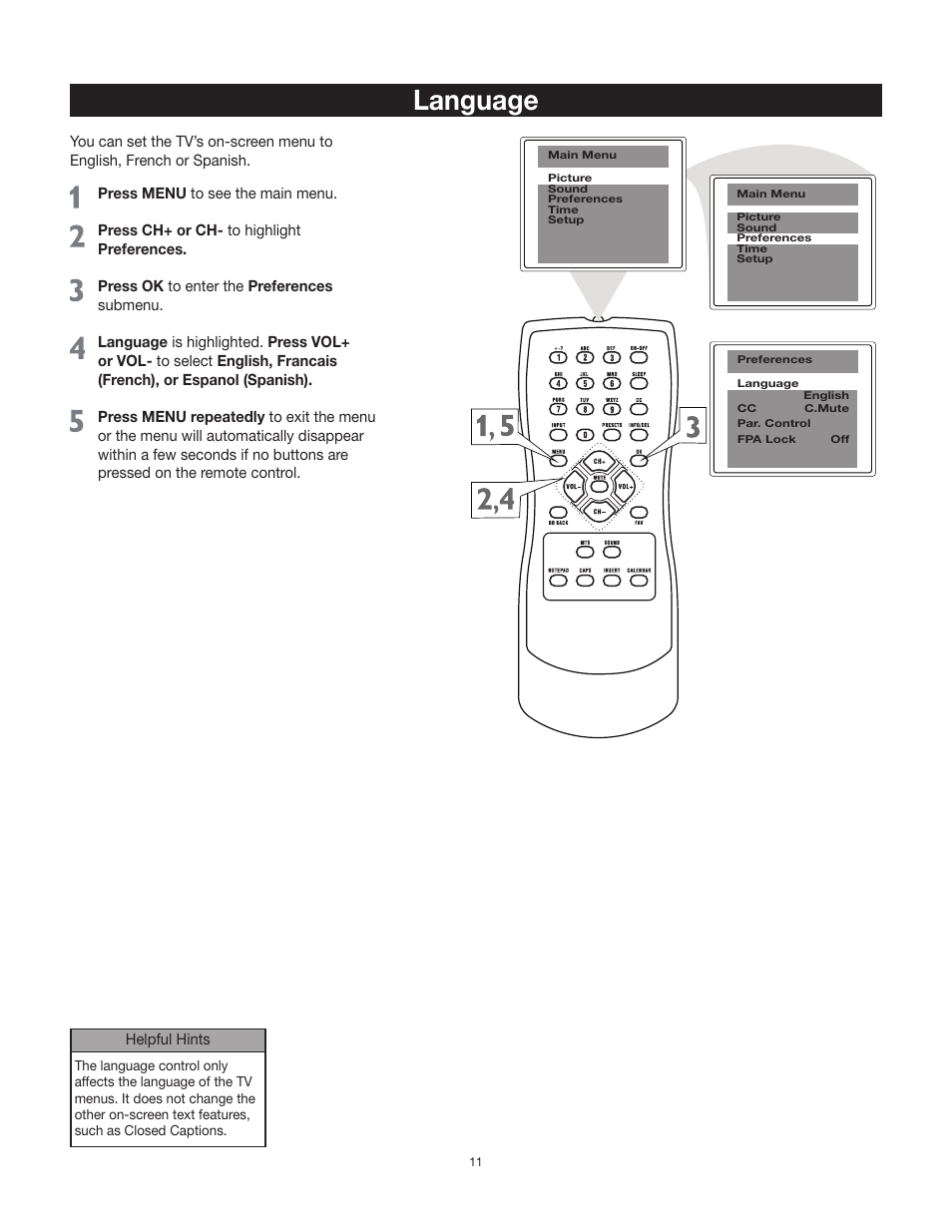 Language | RCA 20F542T User Manual | Page 12 / 40