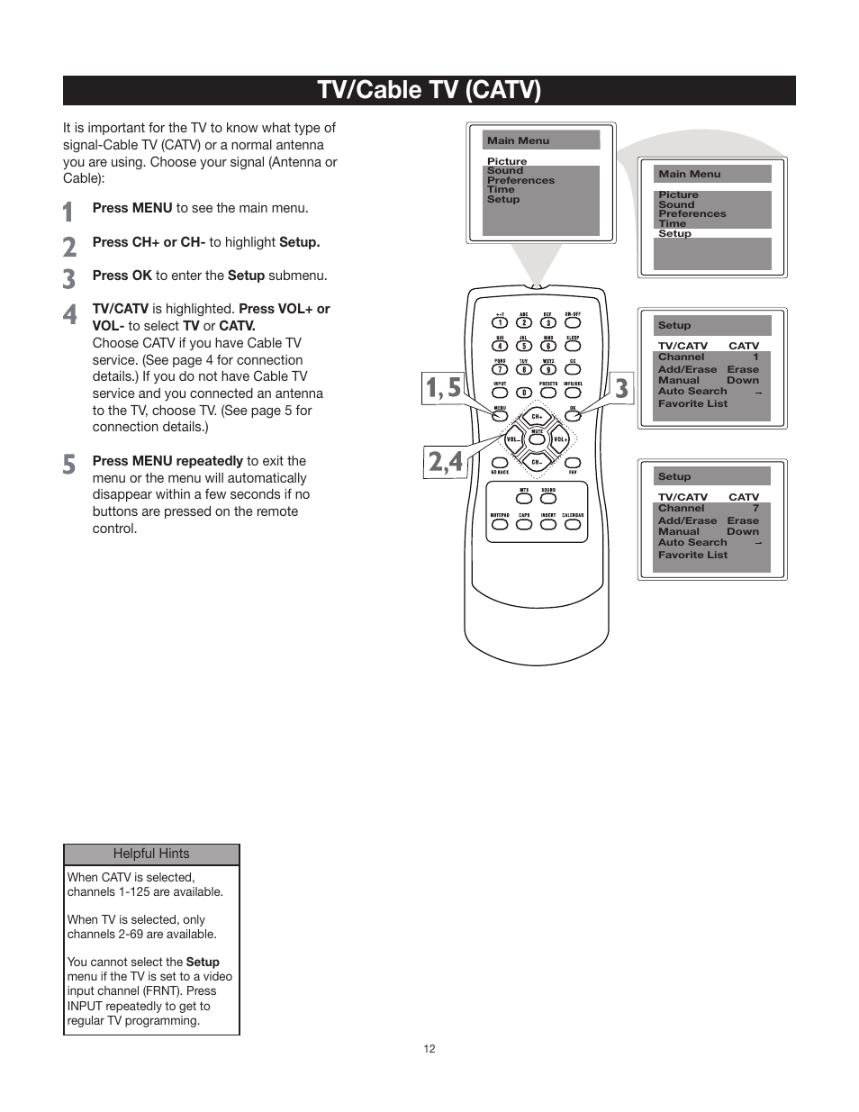 Tv/cable tv (catv) | RCA 20F542T User Manual | Page 13 / 40