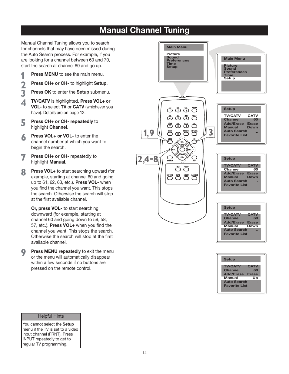 Manual channel tuning | RCA 20F542T User Manual | Page 15 / 40