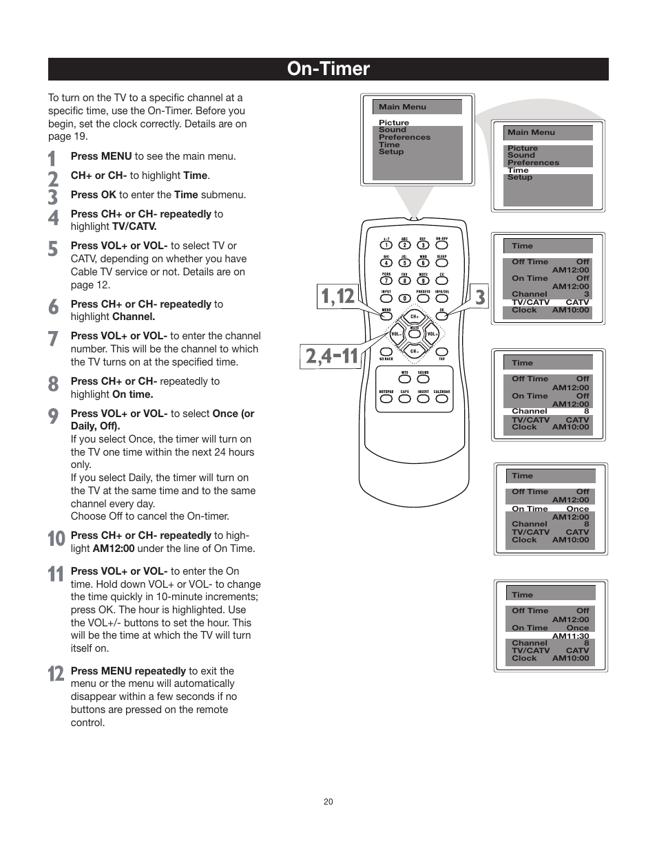 On-timer | RCA 20F542T User Manual | Page 21 / 40