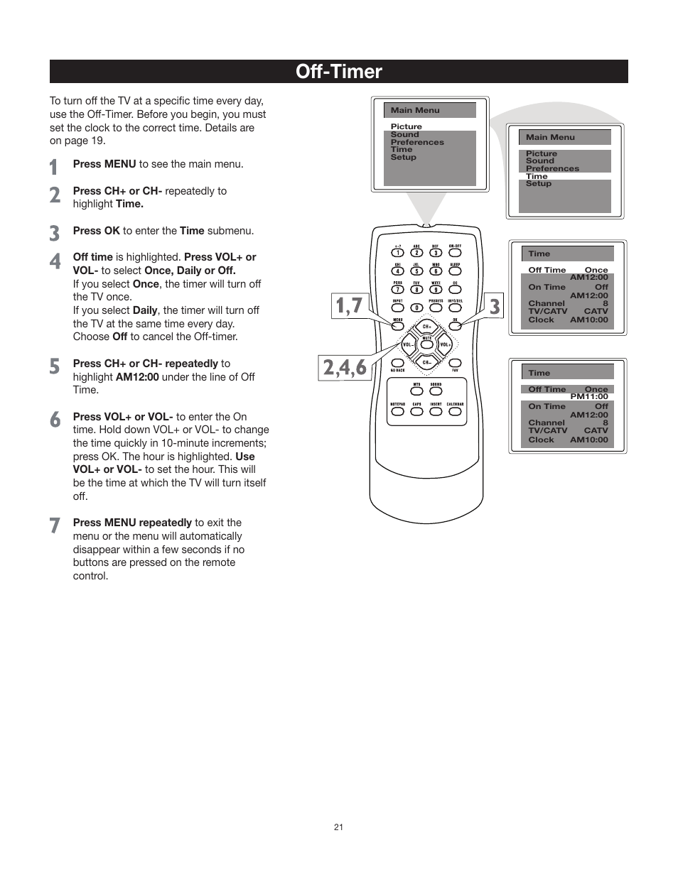 Off-timer | RCA 20F542T User Manual | Page 22 / 40