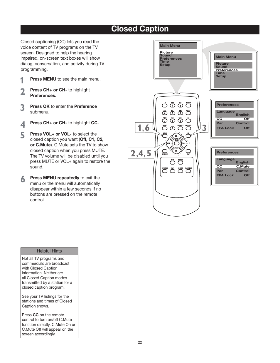 Closed caption | RCA 20F542T User Manual | Page 23 / 40