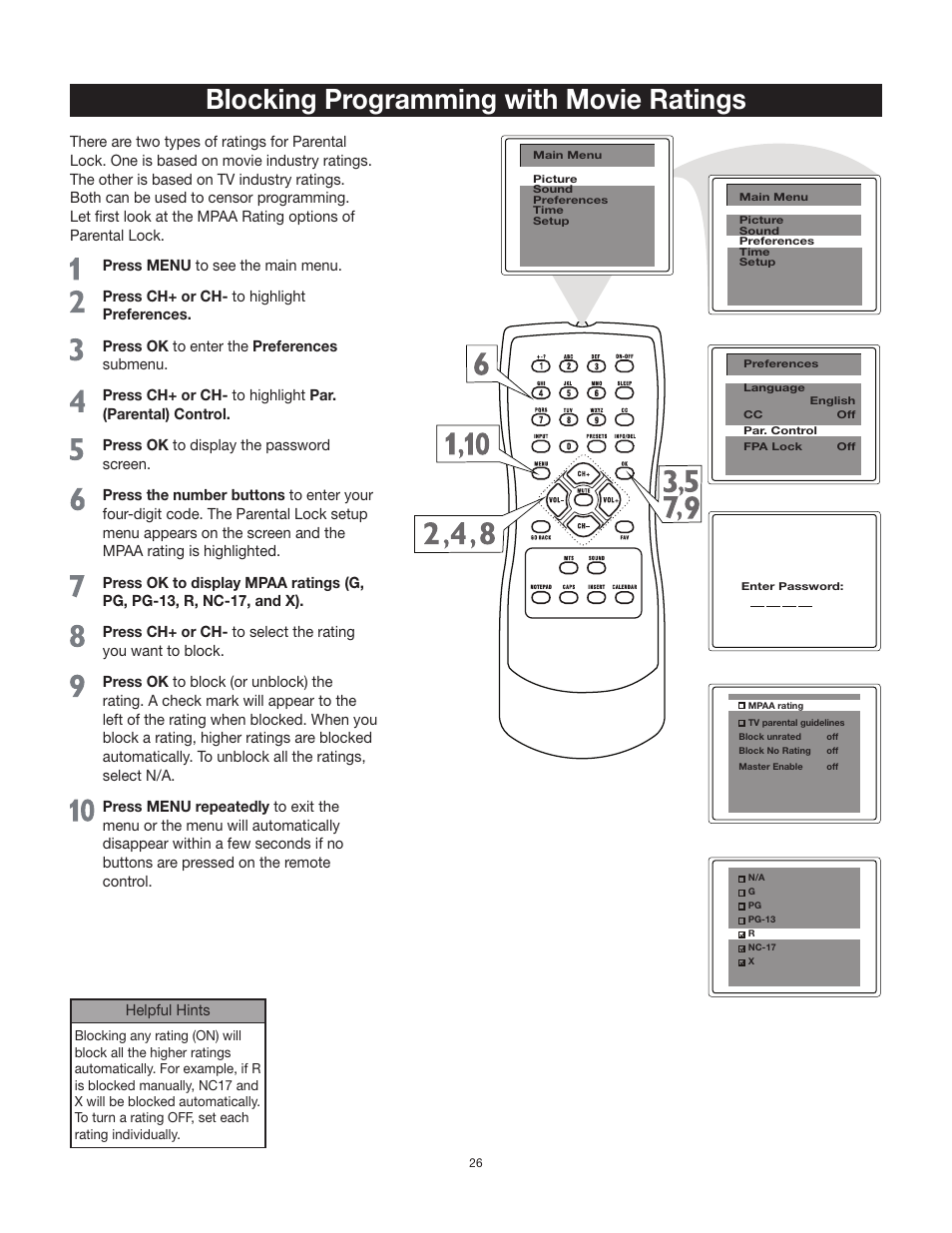 Blocking programming with movie ratings | RCA 20F542T User Manual | Page 27 / 40