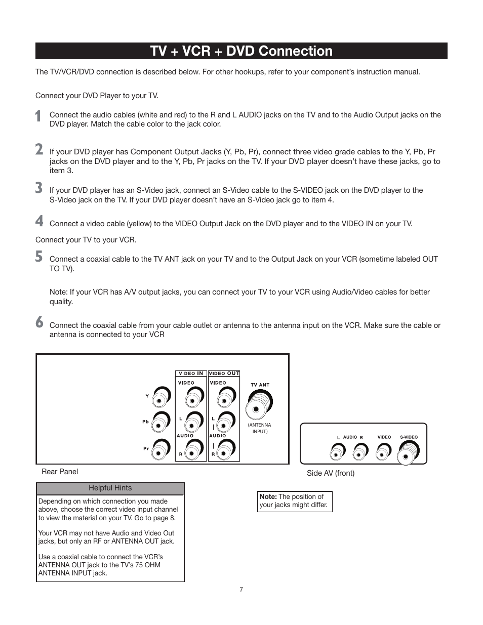 Tv + vcr + dvd connection | RCA 20F542T User Manual | Page 8 / 40