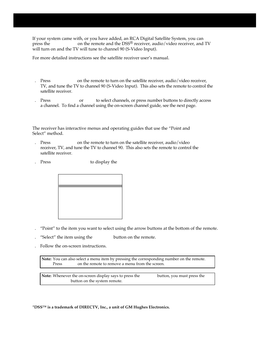 Using your dss, Receiver, Point and select menu system | Optional with some systems) | RCA HT35713BD User Manual | Page 28 / 36