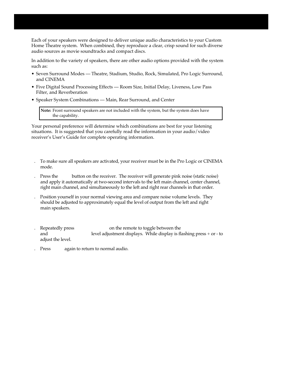 Setting up your speaker system, To test and balance the speaker system | RCA HT35713BD User Manual | Page 32 / 36