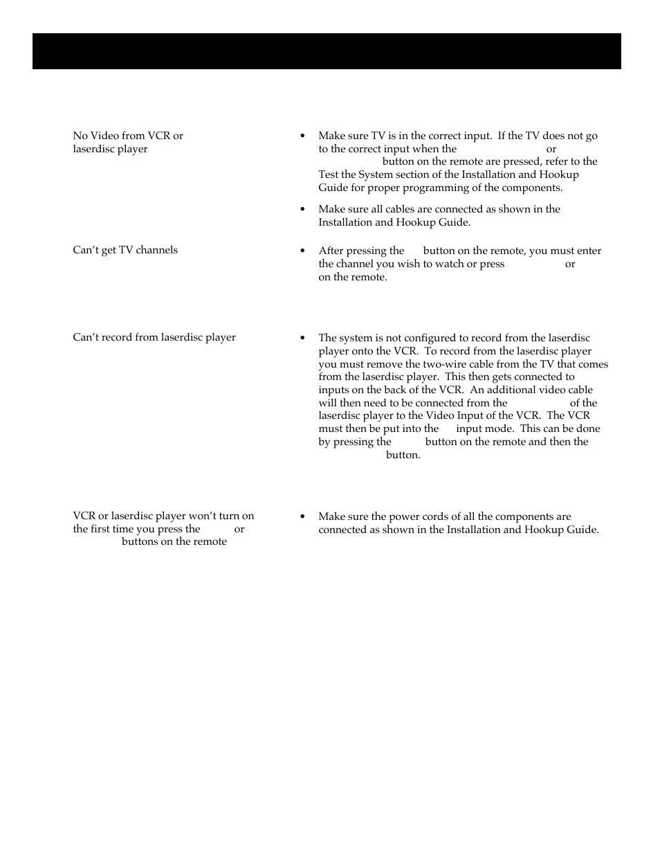 Troubleshooting checks, Trouble here’s what to try | RCA HT35713BD User Manual | Page 34 / 36