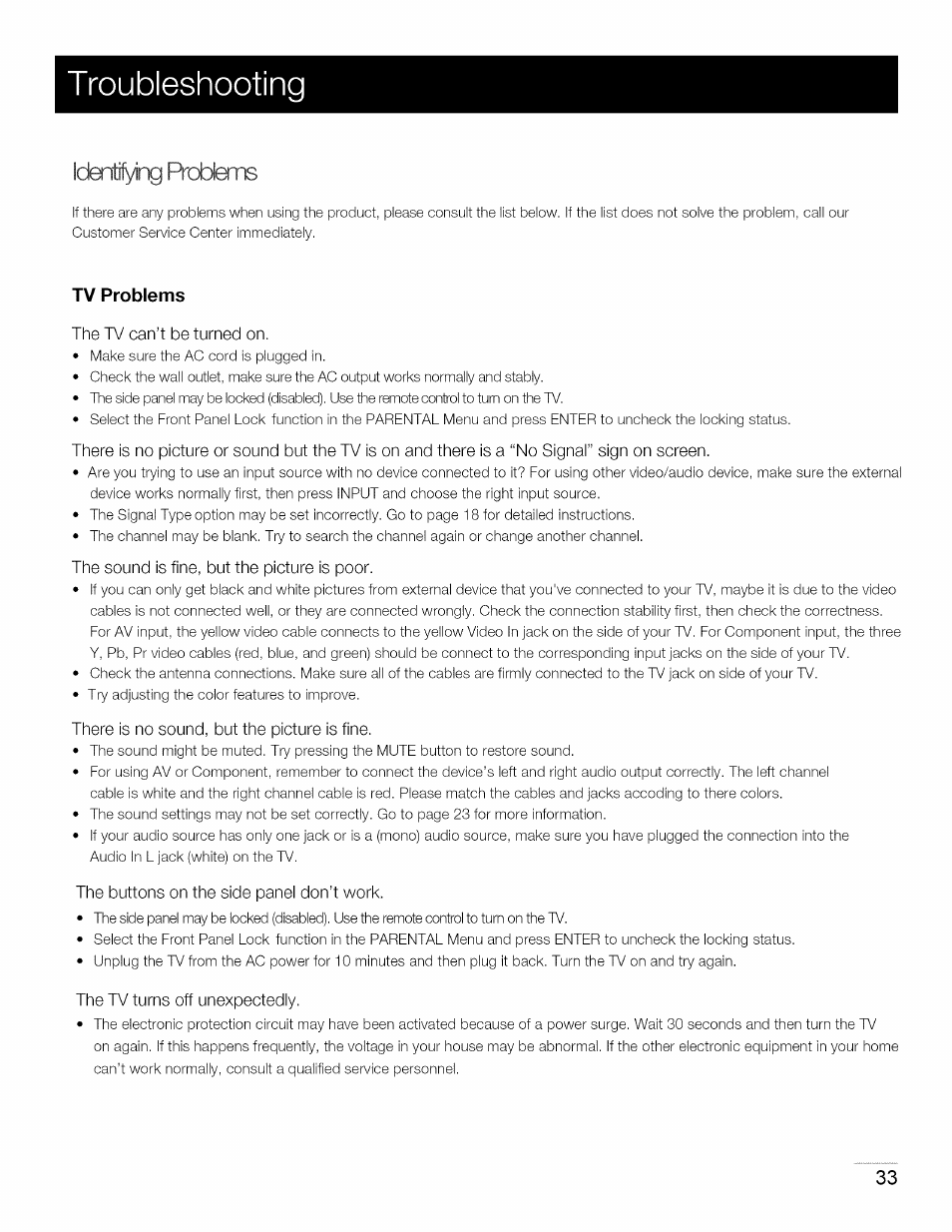 Troubleshooting, Idertiynq problems | RCA 40LA45RQ User Manual | Page 34 / 40