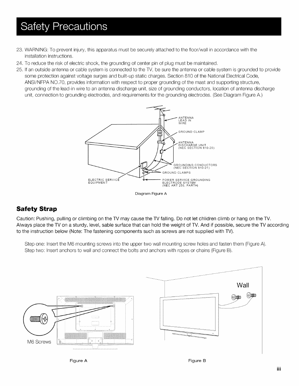 Safety precautions, Safety strap | RCA 40LA45RQ User Manual | Page 4 / 40