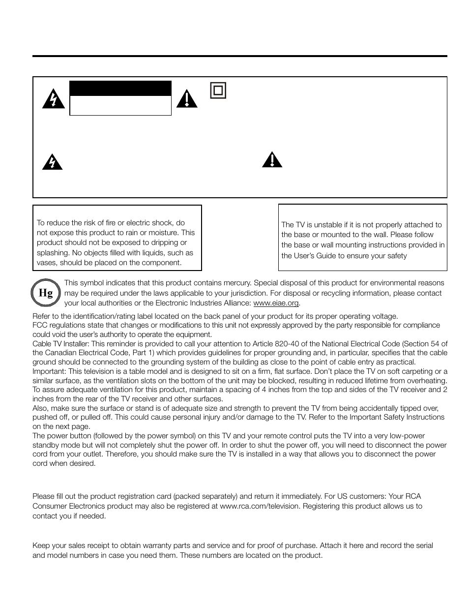 Important information, Product registration, Product information | RCA L26HD41 User Manual | Page 2 / 40