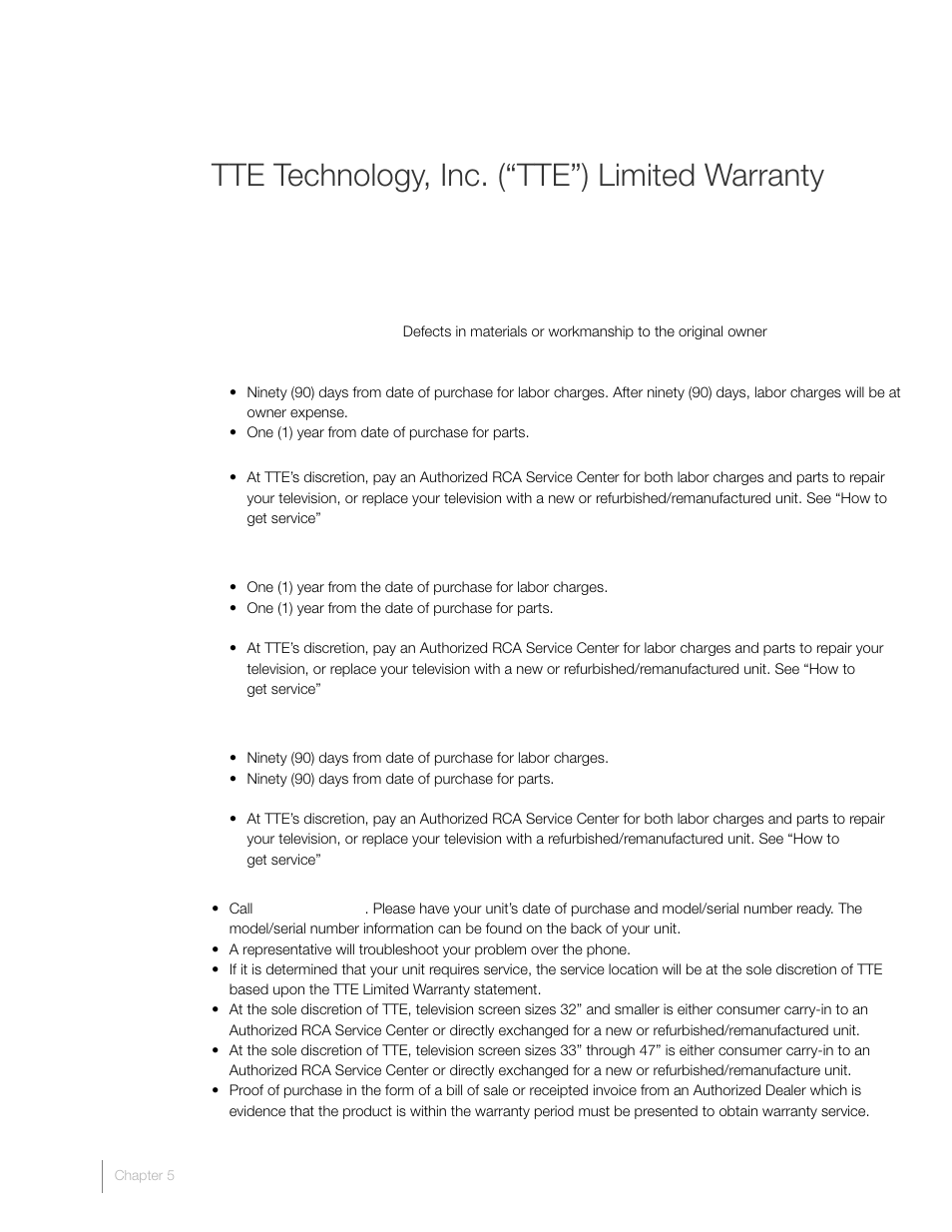 Tte technology, inc. (“tte”) limited warranty | RCA L26HD41 User Manual | Page 36 / 40