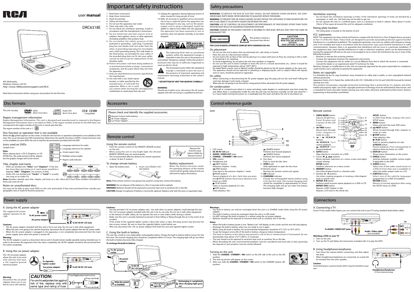 RCA DRC6318E User Manual | 2 pages