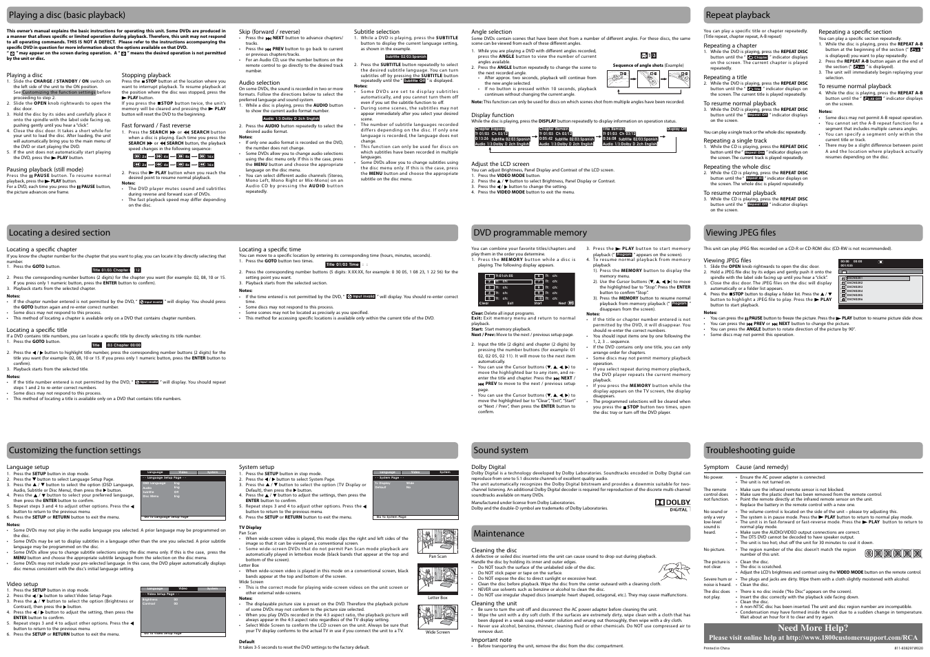 Playing a disc (basic playback), Need more help | RCA DRC6318E User Manual | Page 2 / 2