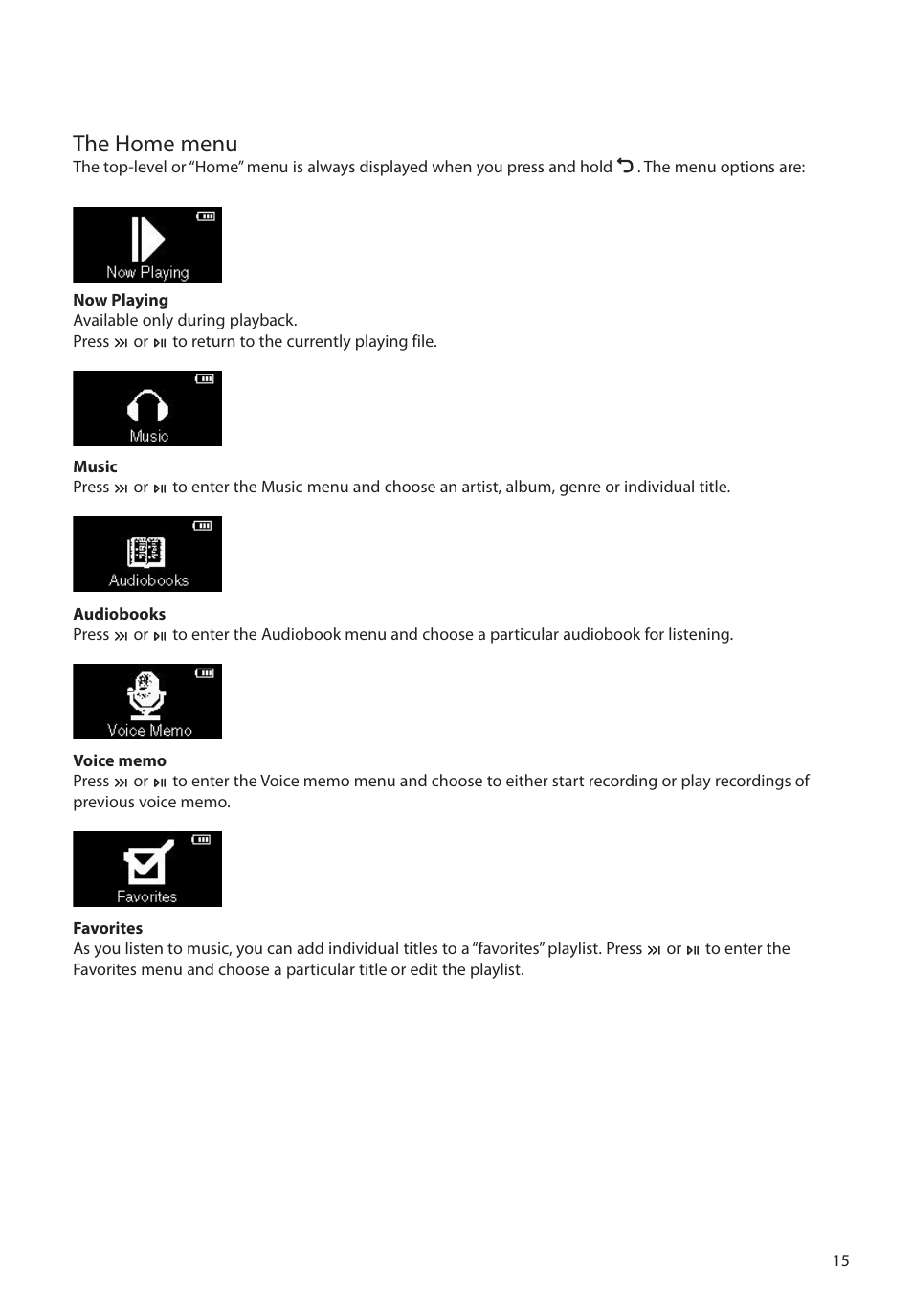 The home menu | RCA M2204BL User Manual | Page 15 / 87