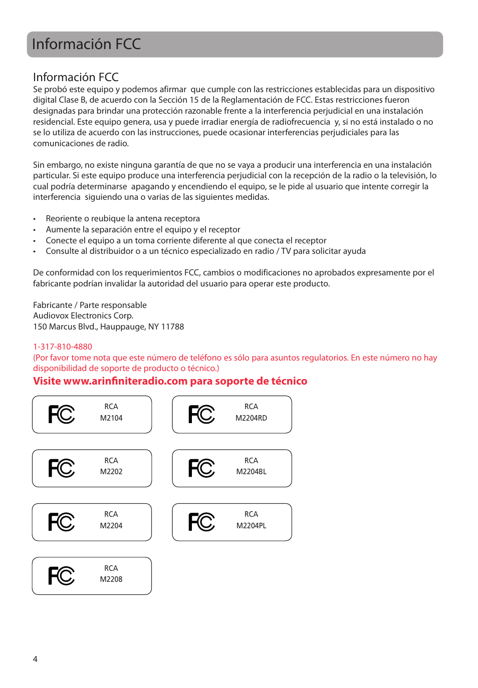 Información fcc | RCA M2204BL User Manual | Page 33 / 87