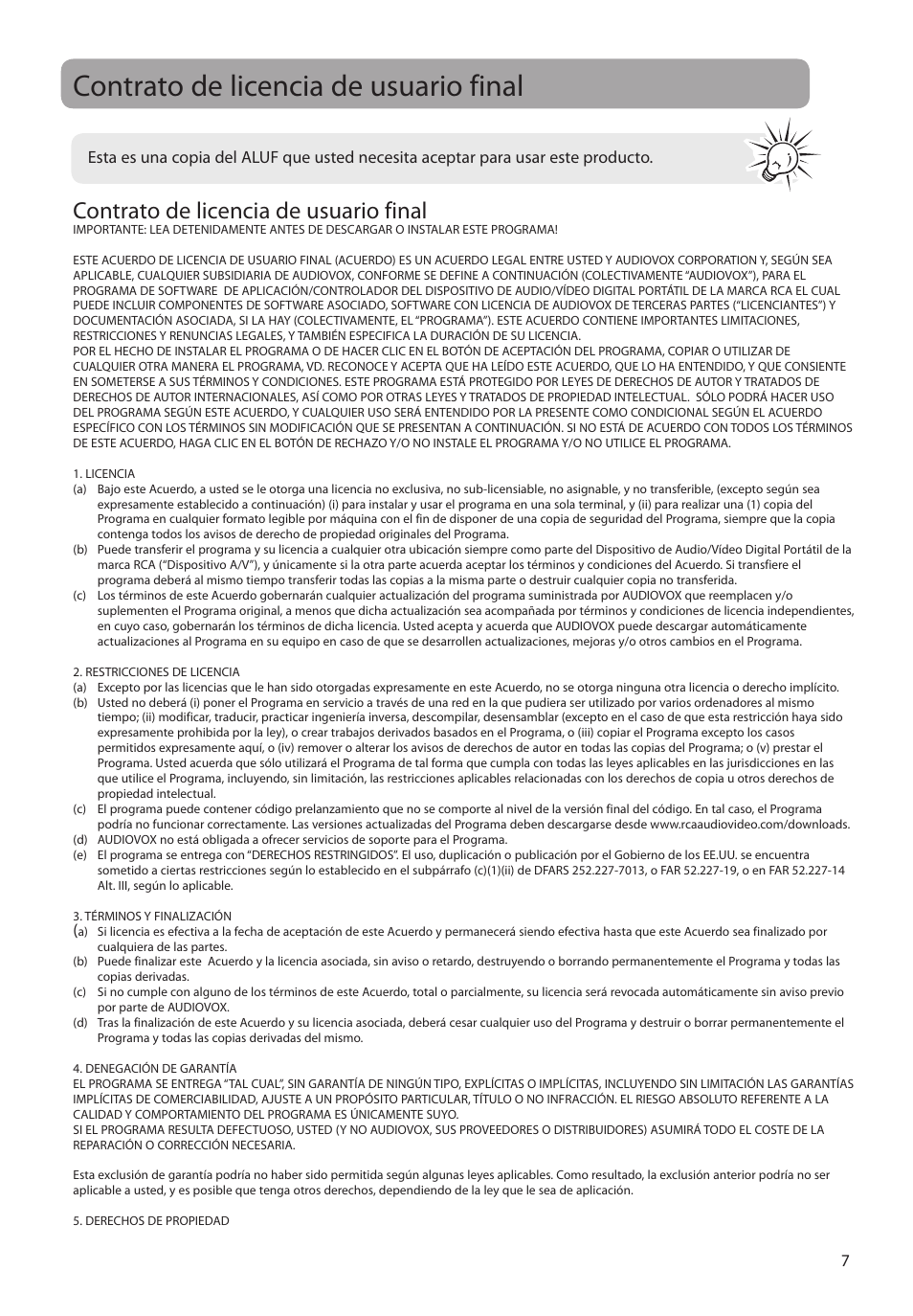 Contrato de licencia de usuario final | RCA M2204BL User Manual | Page 36 / 87