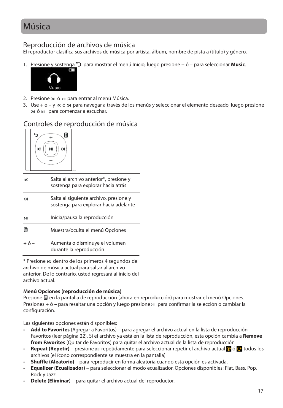 Música, Reproducción de archivos de música, Controles de reproducción de música | RCA M2204BL User Manual | Page 46 / 87